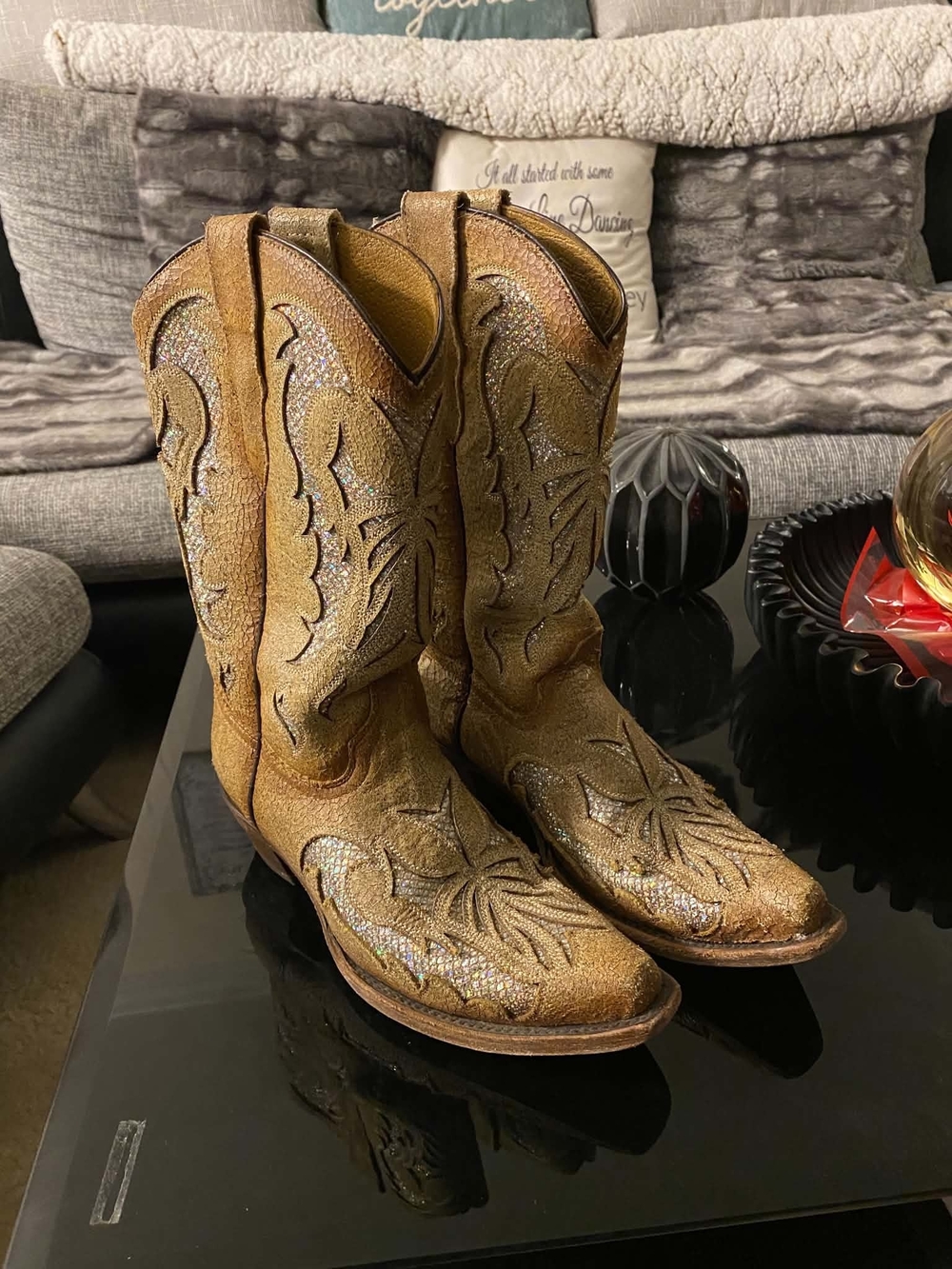 Corral Gold Glitter Embroidered Western Cowboy Boots